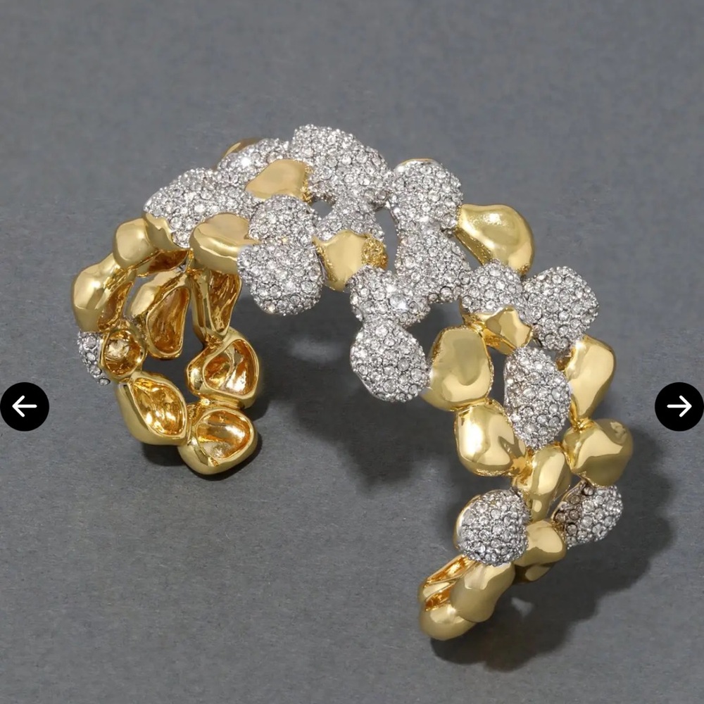 Alexis Bittar Gold and Crystal Pavé Linked Open Cuff Braceletz - Picture 3 of 13